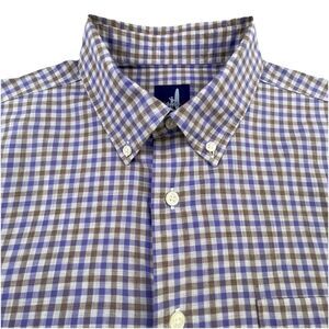 Johnnie-O Shirt Men M Purple Tan White Plaid Long Sleeve Button Down OCBD